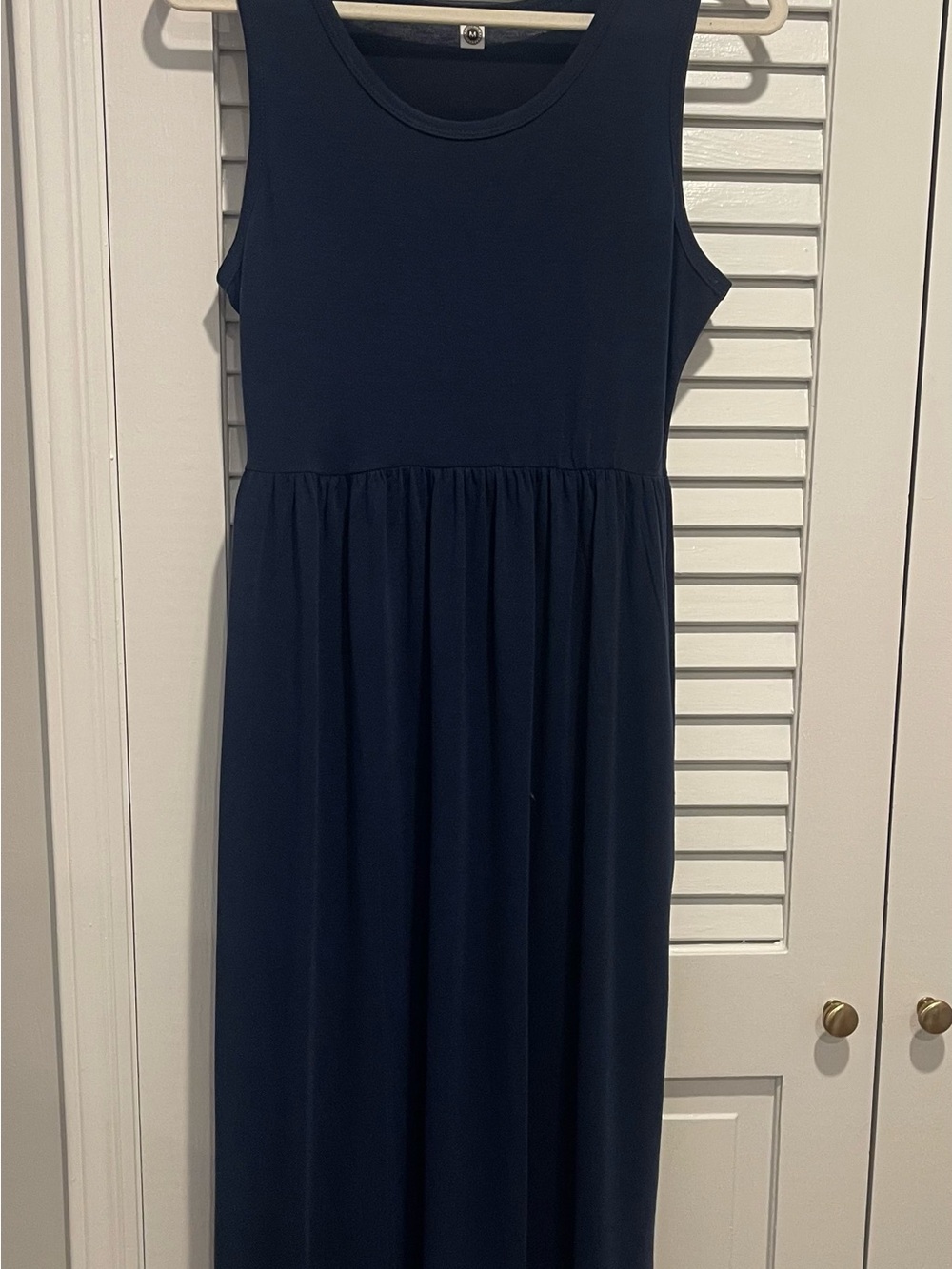 Sleeveless Navy Maxi Dress with Gathered Waist